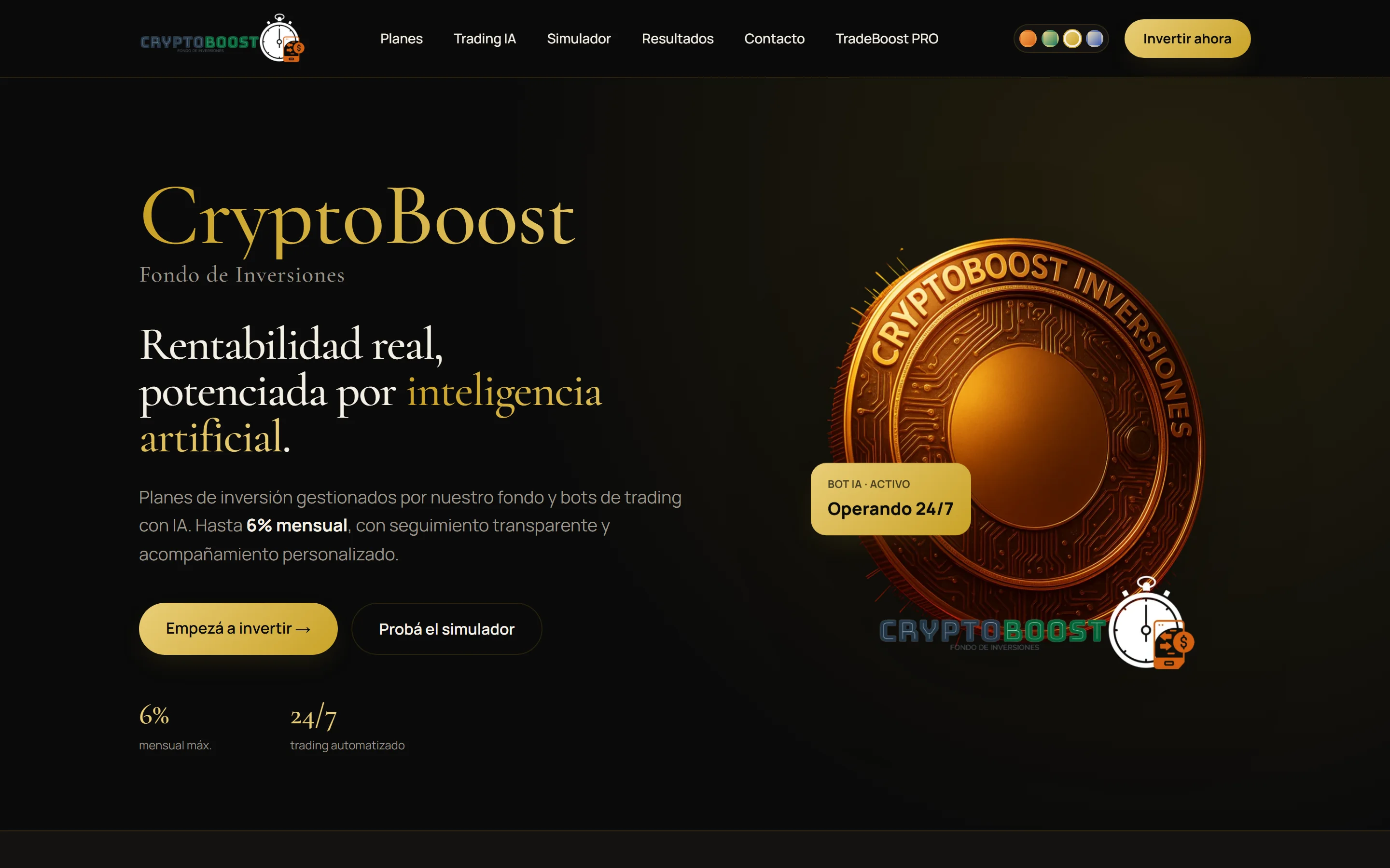 Captura del sitio CryptoBoost Inversiones