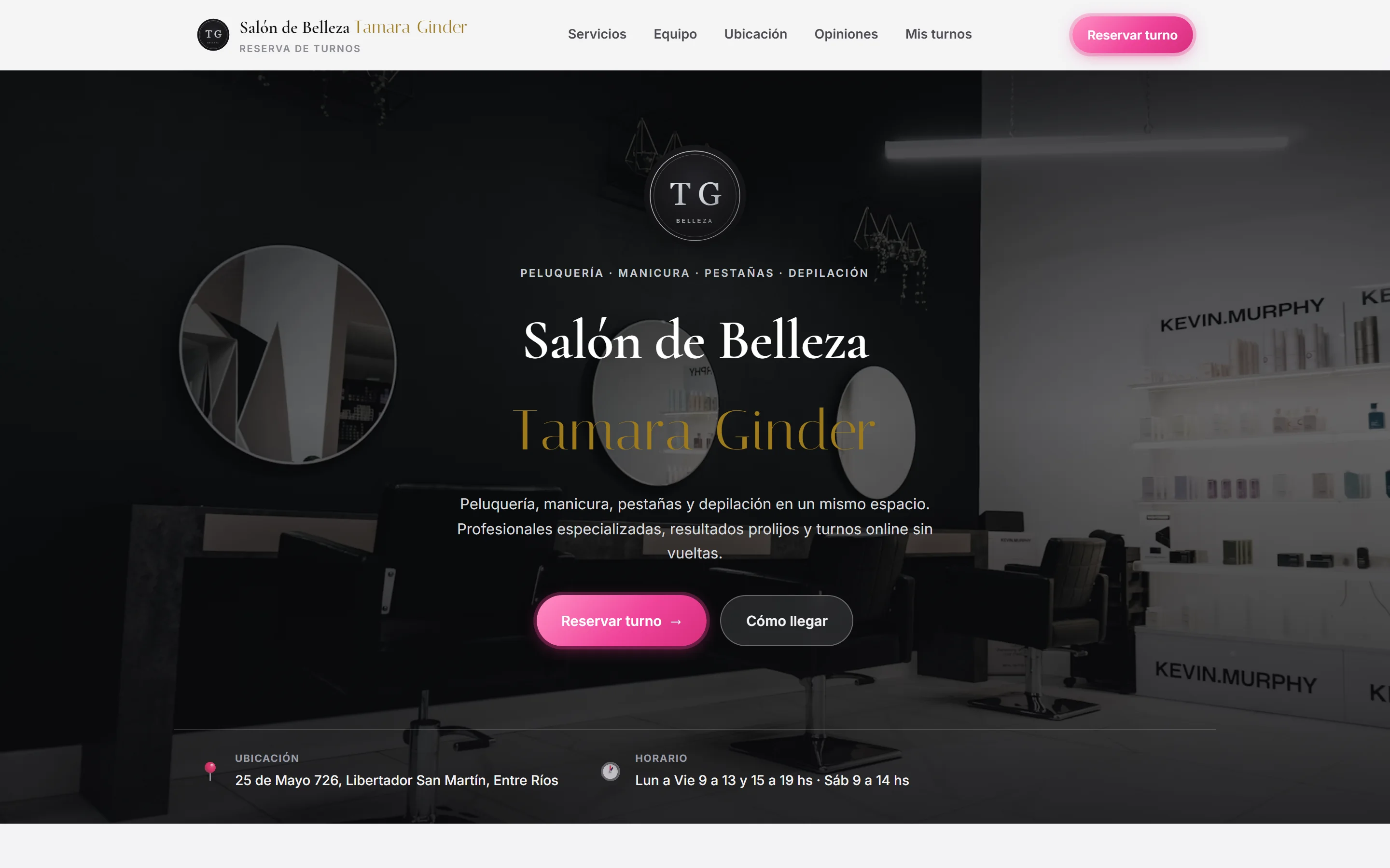 Captura del sitio Salón de Belleza Tamara Ginder